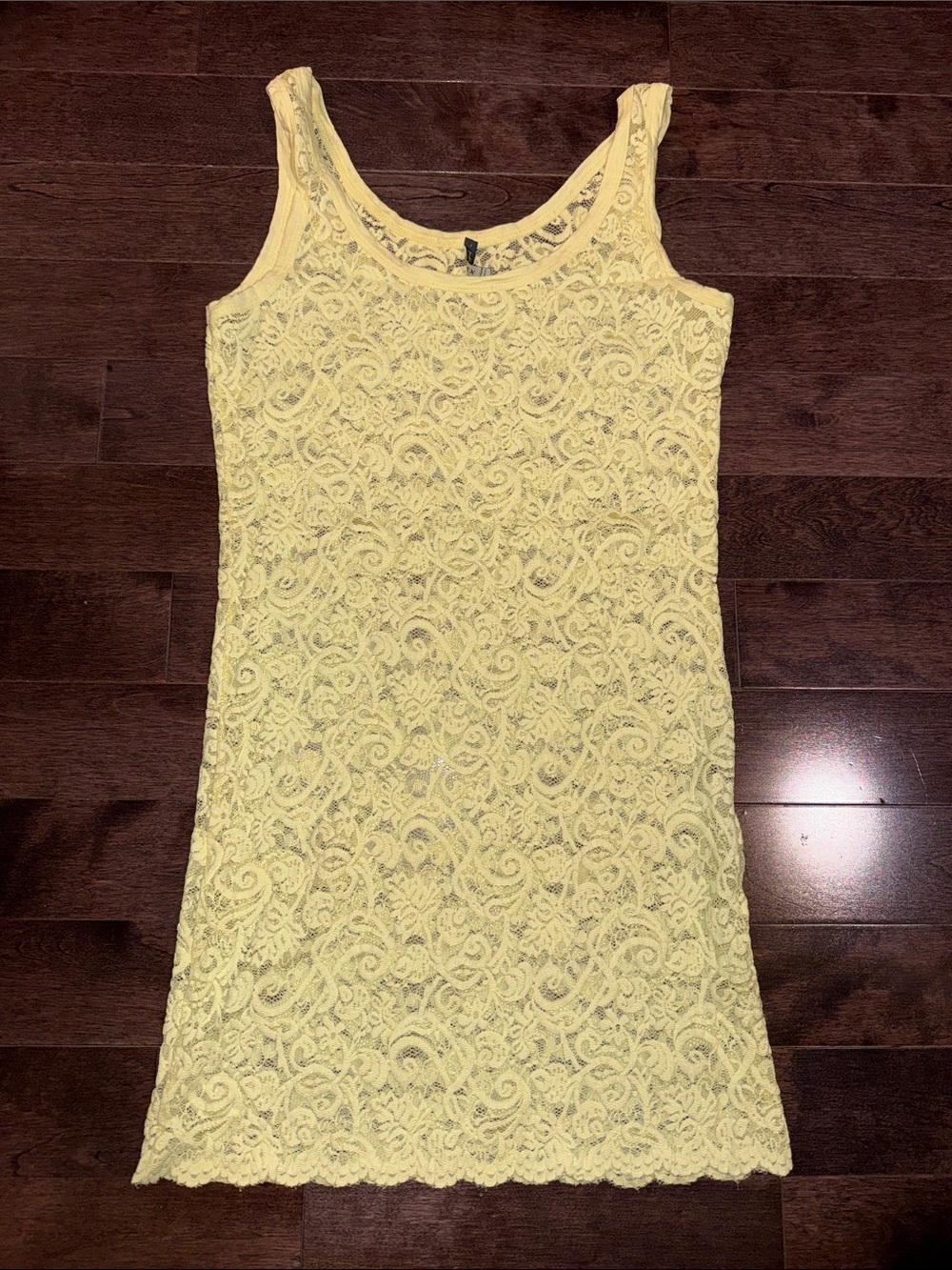 Tenax Sheer Lace Scoop Neck Tank Top - Yellow